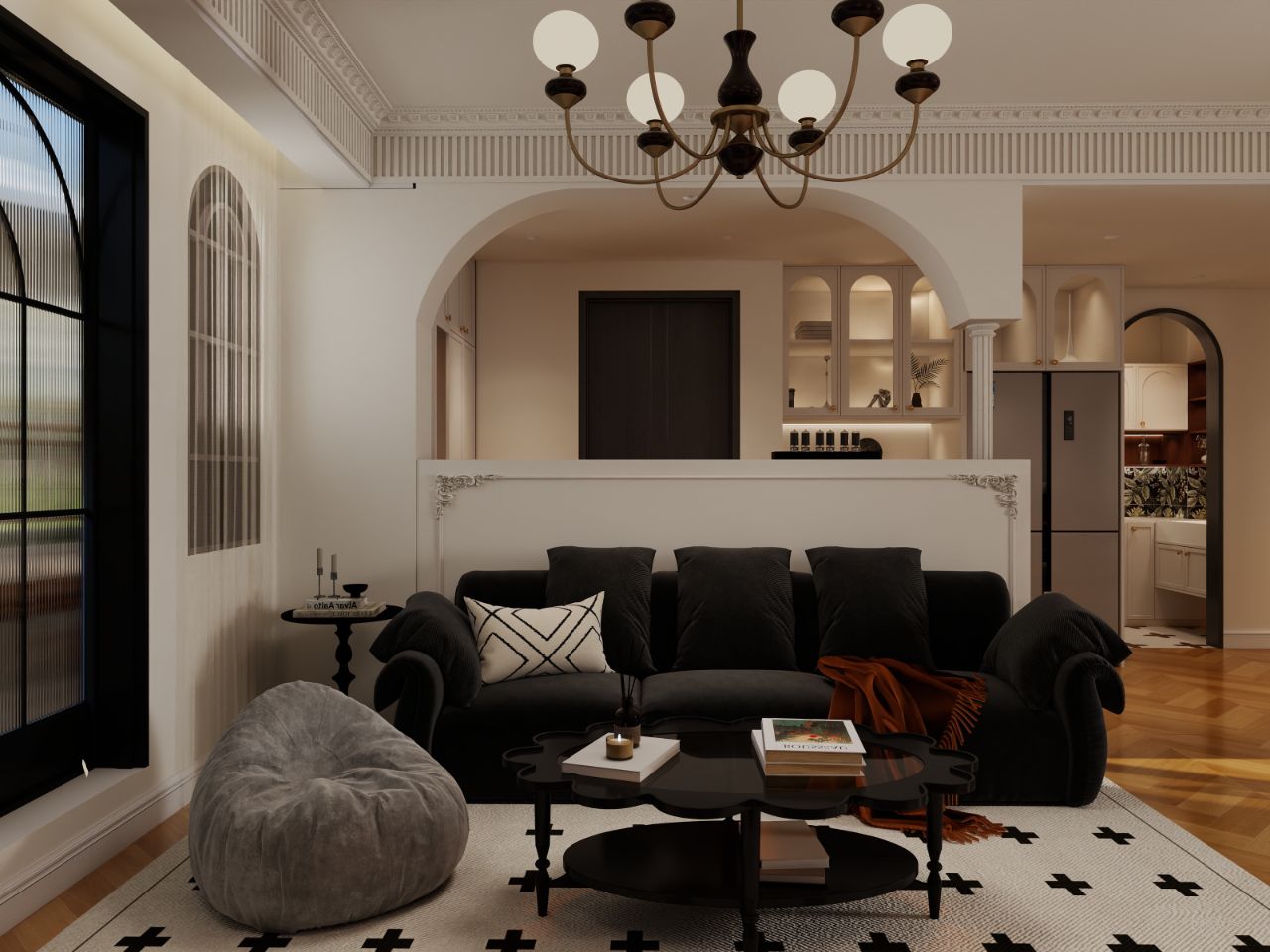 北京通州潞苑装修效果中古风-三室两厅-125平米-案例