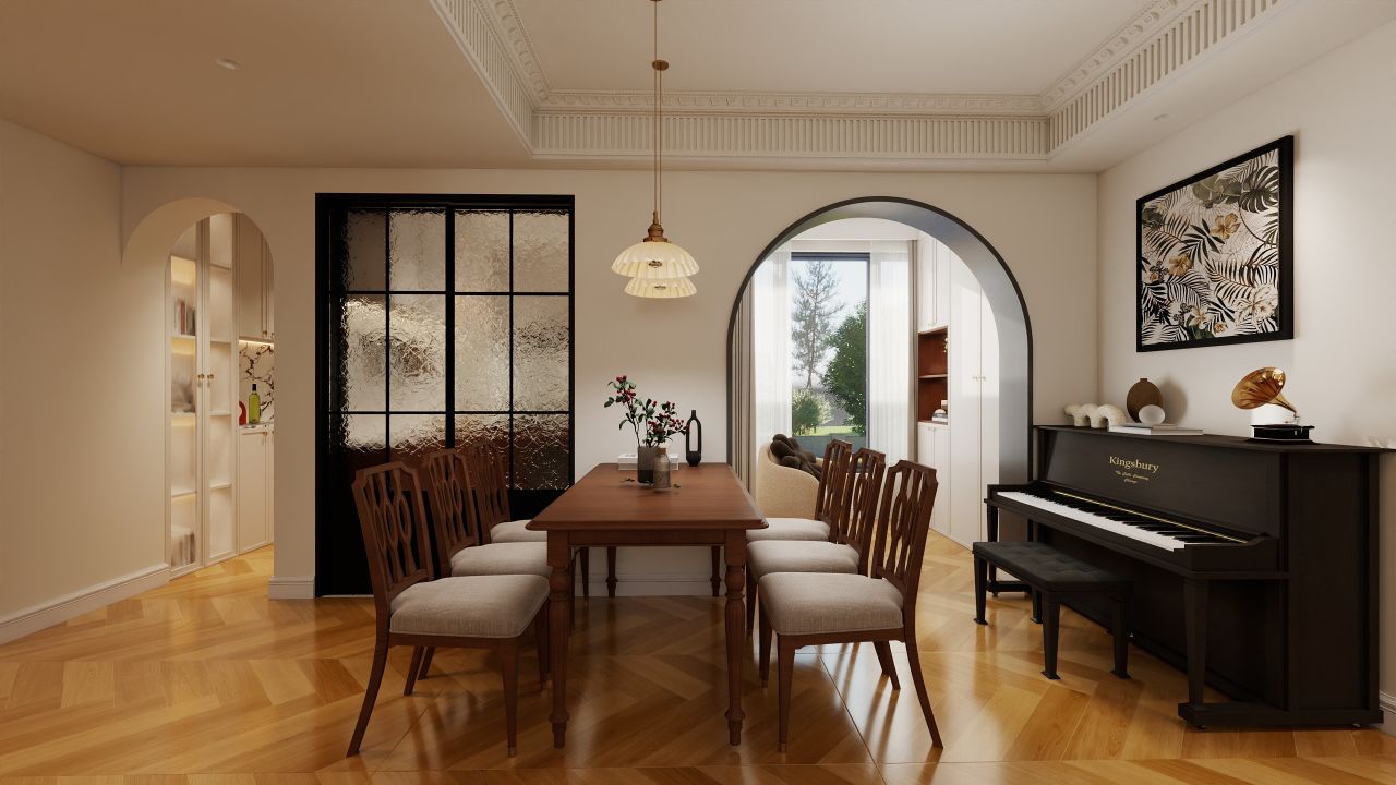 北京通州潞苑装修效果中古风-三室两厅-125平米-案例