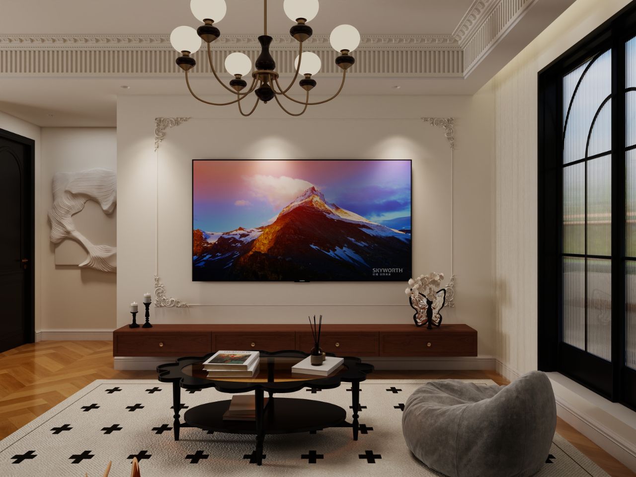 北京通州潞苑装修效果中古风-三室两厅-125平米-案例