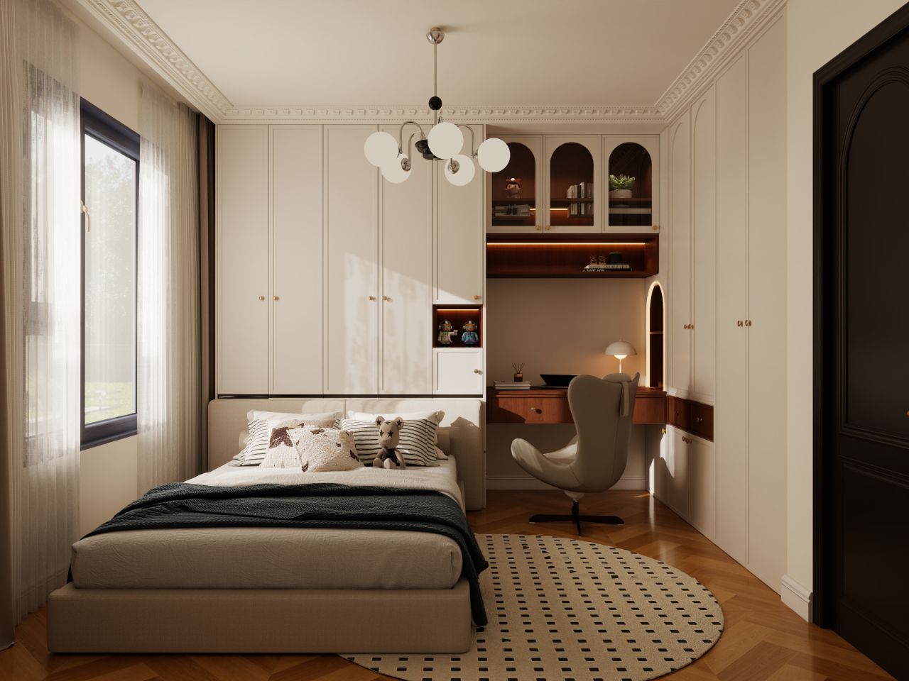 北京通州潞苑装修效果中古风-三室两厅-125平米-案例